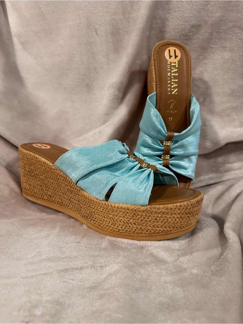 Italian Shoemakers Turquoise Wedge Slide Sandals